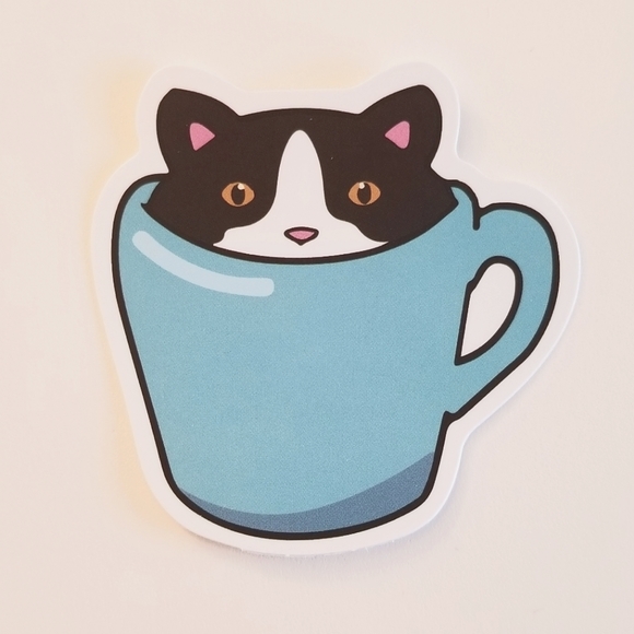 10/$10 Cat In Mug Sticker - Picture 1 of 1